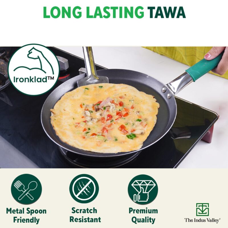 The Indus Valley Pure Iron Flat Tawa With Silicone Grip | 26Cm/10.2 Inch, 1Kg | Induction Friendly | 100% Pure & Toxin-Free, No Chemical Coating,Multicolor - Image 4
