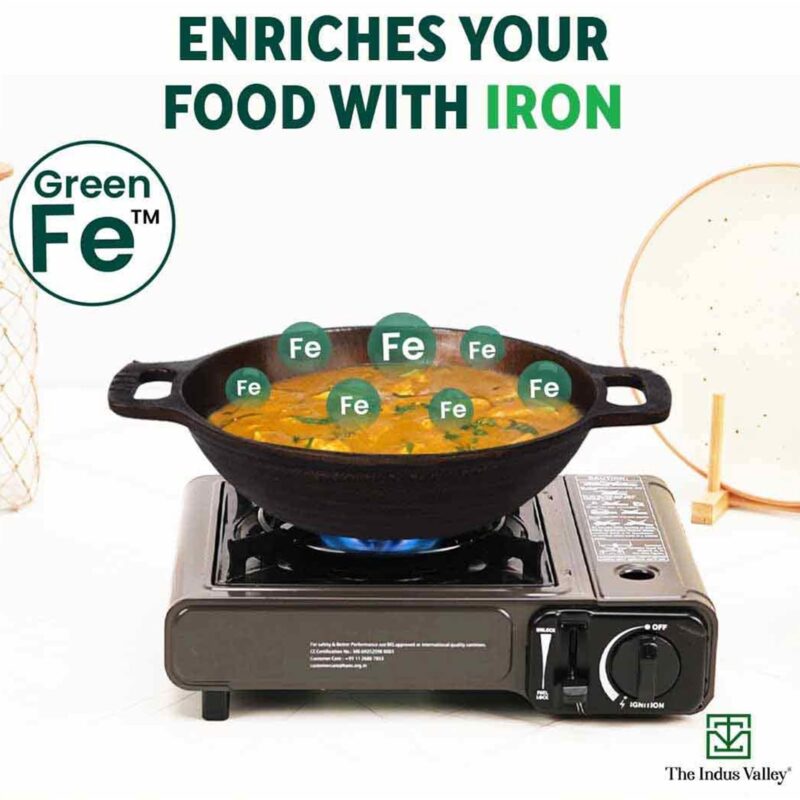 The Indus Valley Super Smooth Cast Iron Cookware Set | Tawa (26.2 Cm) + Kadai (26.1 Cm) + Fry Pan (24.8 Cm) | Pack Of 3 | Pre-Seasoned Cookware, 100% Pure & Toxin-Free, No Chemical Coating, Black - Image 8