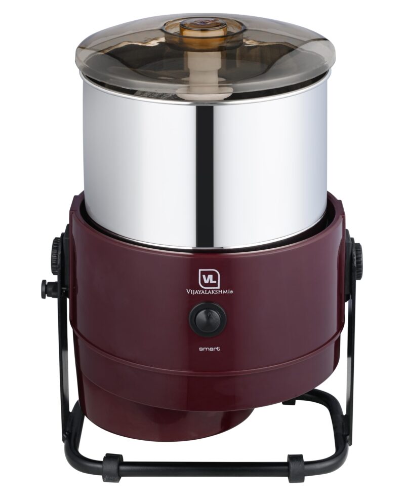 VIJAYALAKSHMI | Smart 2 Litre | Heavy ABS Body with Metal Stand Wet Grinder, 2L (Maroon) | with Coconut Scrapper & Atta Kneader Attachment.