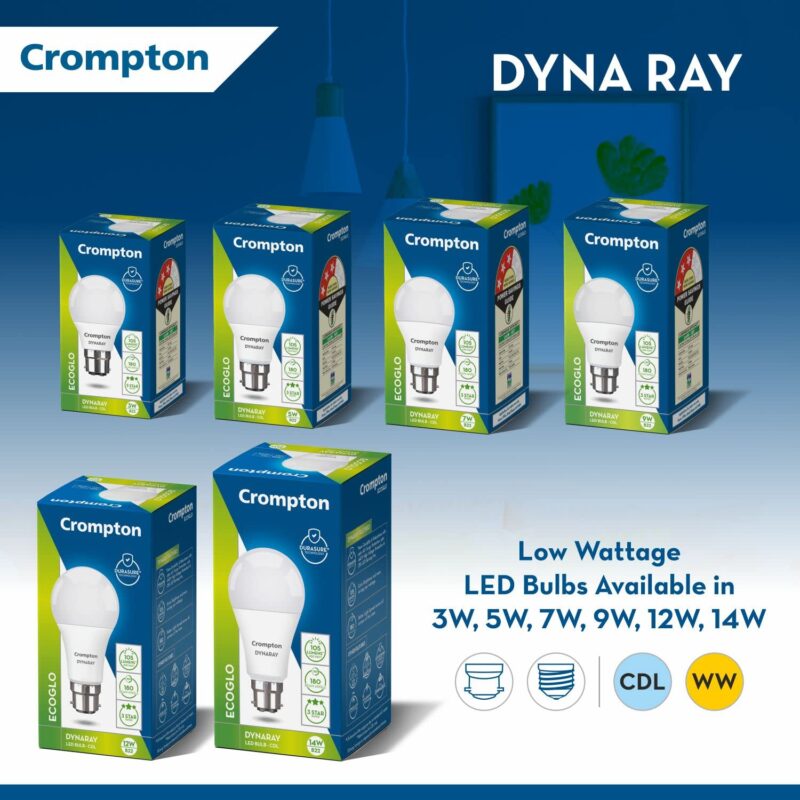 Crompton Dyna Ray 9W Round B22 LED Cool Day Light Pack of 10 - Image 2