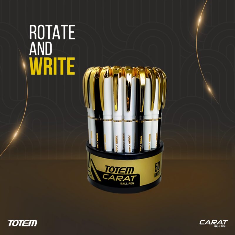 TOTEM Carat Tumbler | 50 Pens (42 Blue Ink & 8 Black Ink) | Elegant Body Design | Golden Clip | 0.7 mm Tip | Pens for Writing | Ideal for Students and Exams Use | Smooth Ink Flow | Office Stationary - Image 2