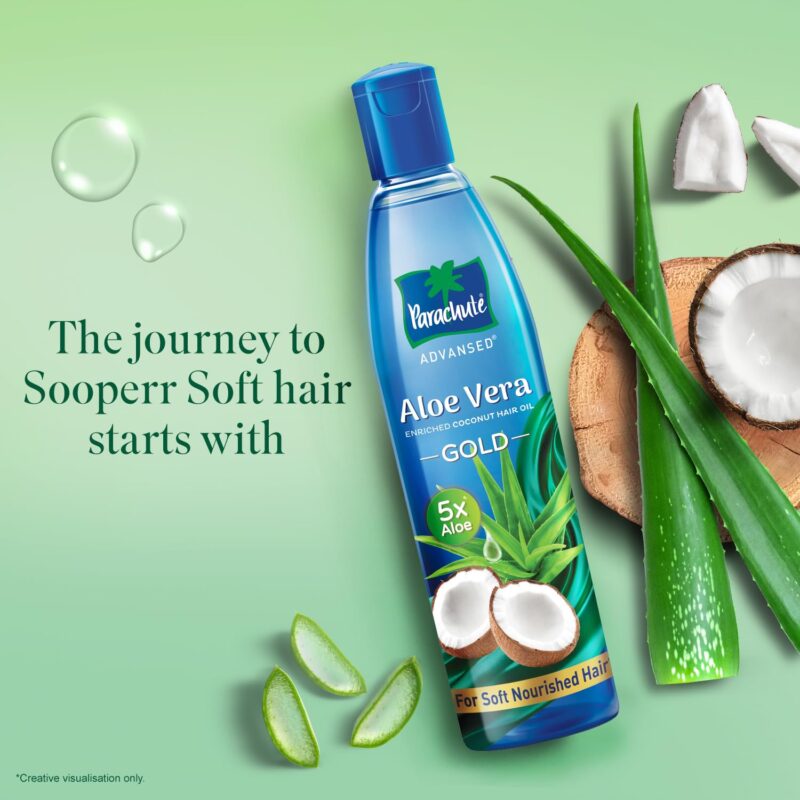 Parachute Advansed Aloe Vera Enriched Coconut Hair Oil Gold | 5X Aloe Vera With Coconut Oil| Makes Hair Sooperr Soft | 400ml - Image 2