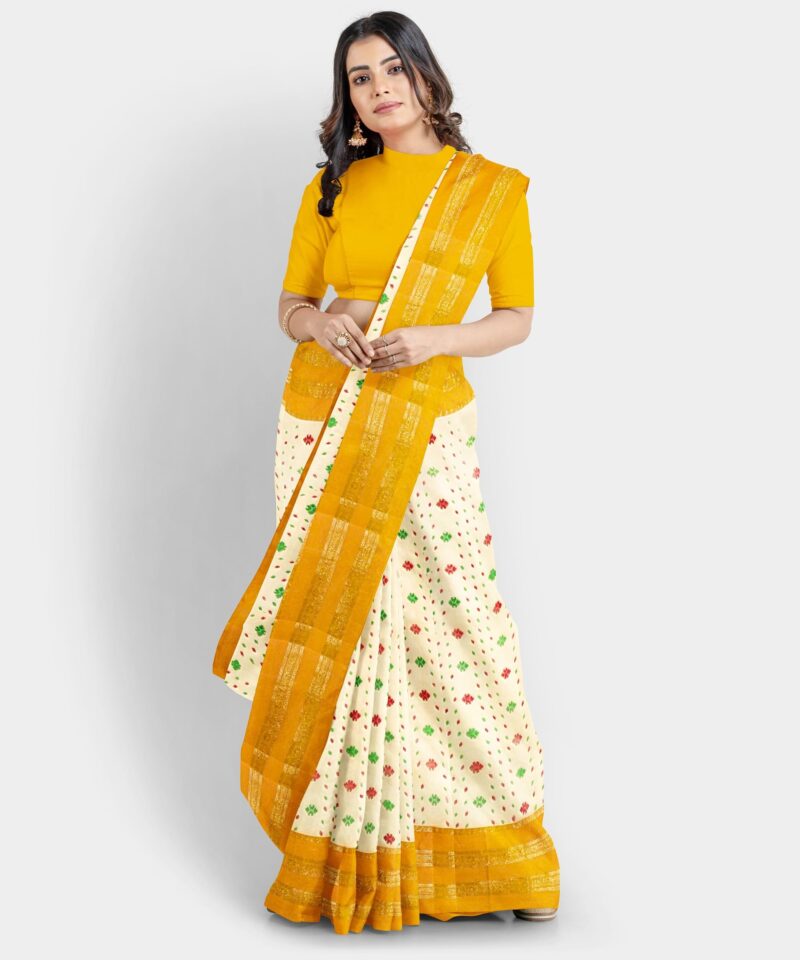 eC ESHA'S COLLECTION Women's Pure Cotton Jamdani Printed Tant Saree Without Blouse Piece (Mustard) - Image 5