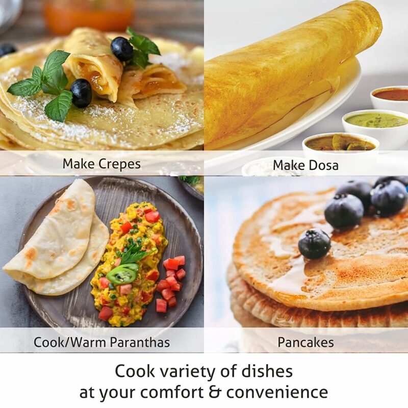 Glen Electric Dosa Maker Machine makes Dosa, Chilla, Pancakes, Crepes, Parantha, Uttapam, Omelettes, 30cm Non-Stick Cooking Plate (SA-3038) Black, 2 Years Warranty - Image 4