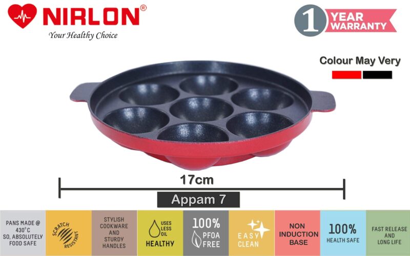 NIRLON Aluminium Non-Stick Kitchen Cooking Utensil Item Set of 2 Pieces Including Casting Uttapam-4 Cavity & Appam-7 Cavity - Image 5