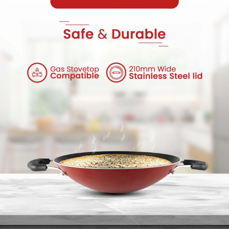 Blueberry's Appam Pan with Lid - High Grade Non Stick Coating Appam Maker/Appam Chatty/Appachatti with 1 Year Warranty - Image 2