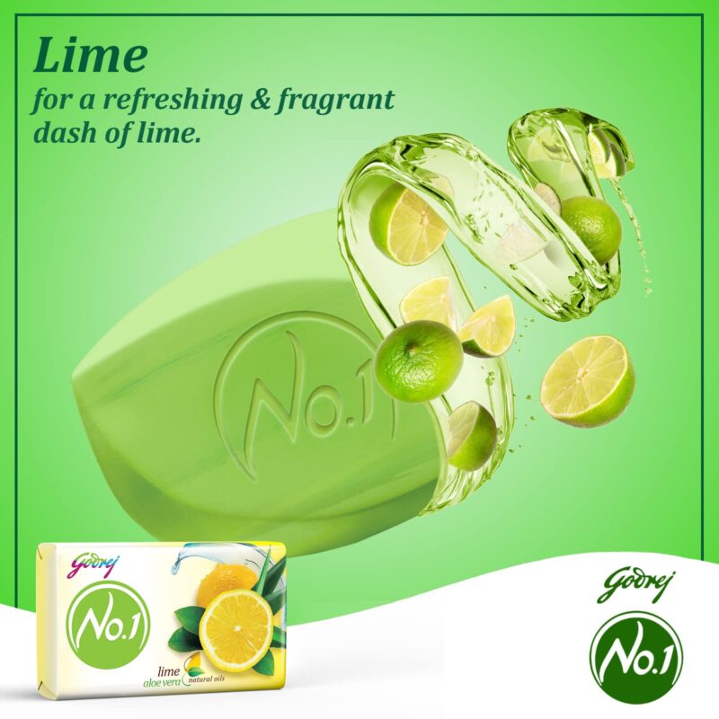 Godrej No.1 Lime & Aloe Vera Soap - Pack of 6 (150g each) - High TFM (Grade 1 Soap) | Soaps For Bath | Long-Lasting Fragrance - Image 4