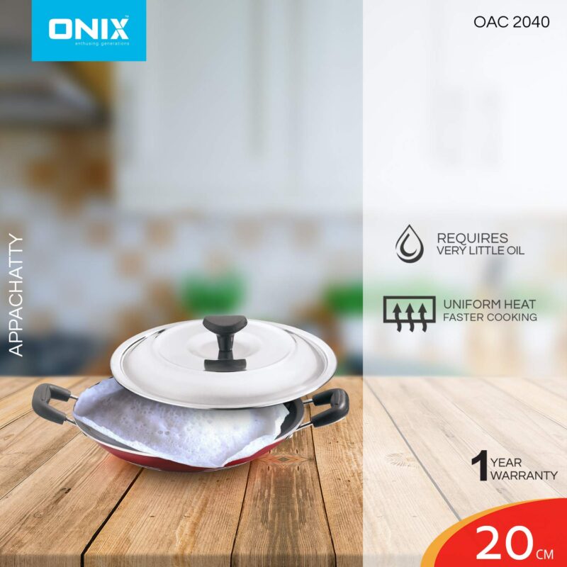 Onix OAC 2040N Aluminium Non Stick Appachatty (20 cm, Maroon) - Image 4