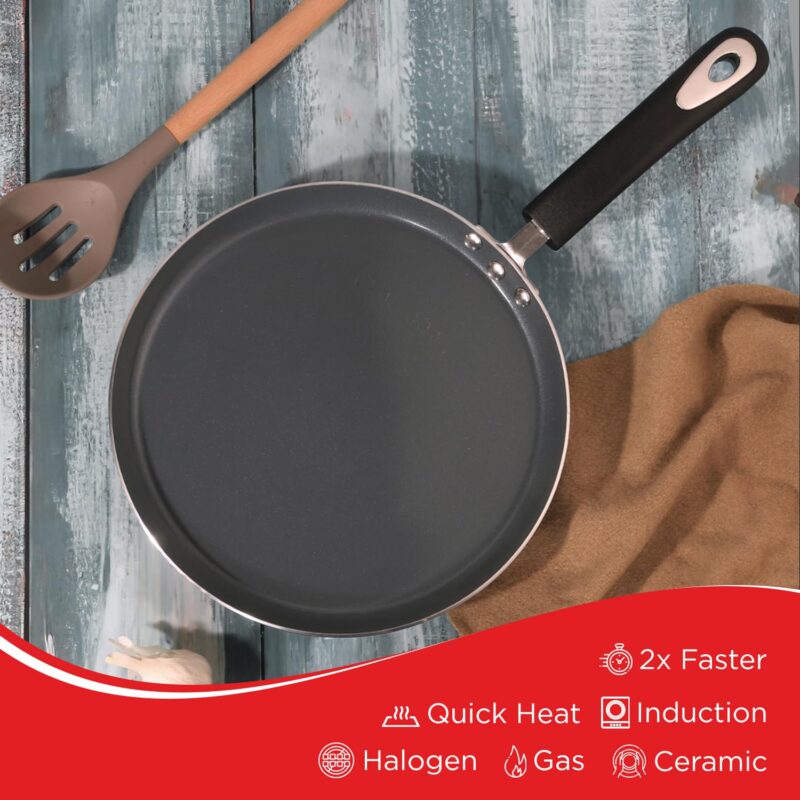 Vinod Zest Ceramica Dosa Tawa - 28 cm | Natural Stick Free Roti Tawa | Stylish Handle | Toxin Free | Induction and Gas Base | Scratch Resistant | 2 Year Warranty - Black - Image 6