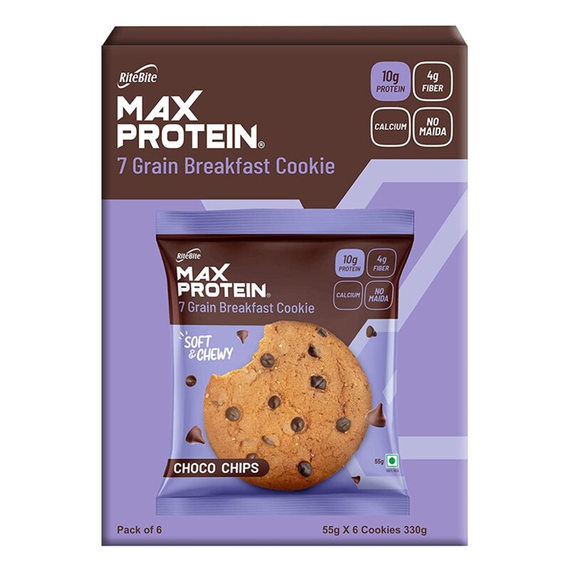RiteBite Max Protein Cookies – Choco Chips, 330g [Pack of 6 ]