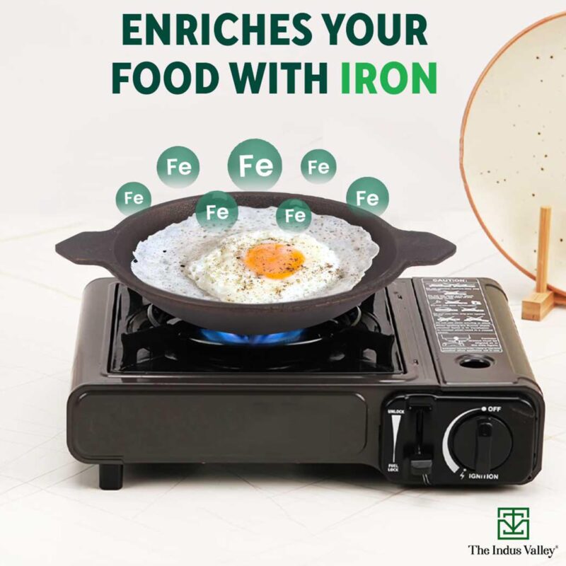 The Indus Valley Pre-Seasoned Cast Iron Appam Pan/Appachatty/Chetty Pan/Appam Patra with Glass Lid | 22 Cm/8.7 Inch, 1.5Kg | Gas Compatible | Nonstick Appam Pan, 100% Pure & Toxin-Free - Image 6