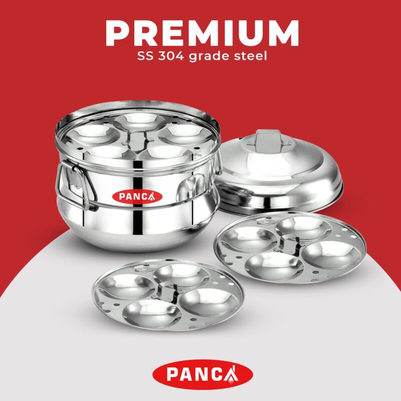 PANCA Idli Maker 3 Plate 13 Idli Cooker, Premium Idli Panai Heavy Weight Idly Cooker, Idli Steamer, Idli Pot- Silver (13 IDLI BIG) - Image 3