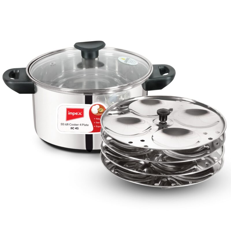 Impex Stainless Steel Idli Cooker With Glass Lid | Induction and Gas Stove Competable Idli Maker | 4.5L Idly Cooker with 4 Plates | 1 year Warranty - Image 8