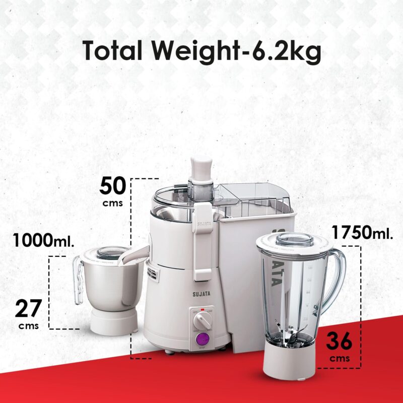 Sujata KI-28012 900-Watt Juicer Mixer Grinder with 2 Jars (White) - Image 4