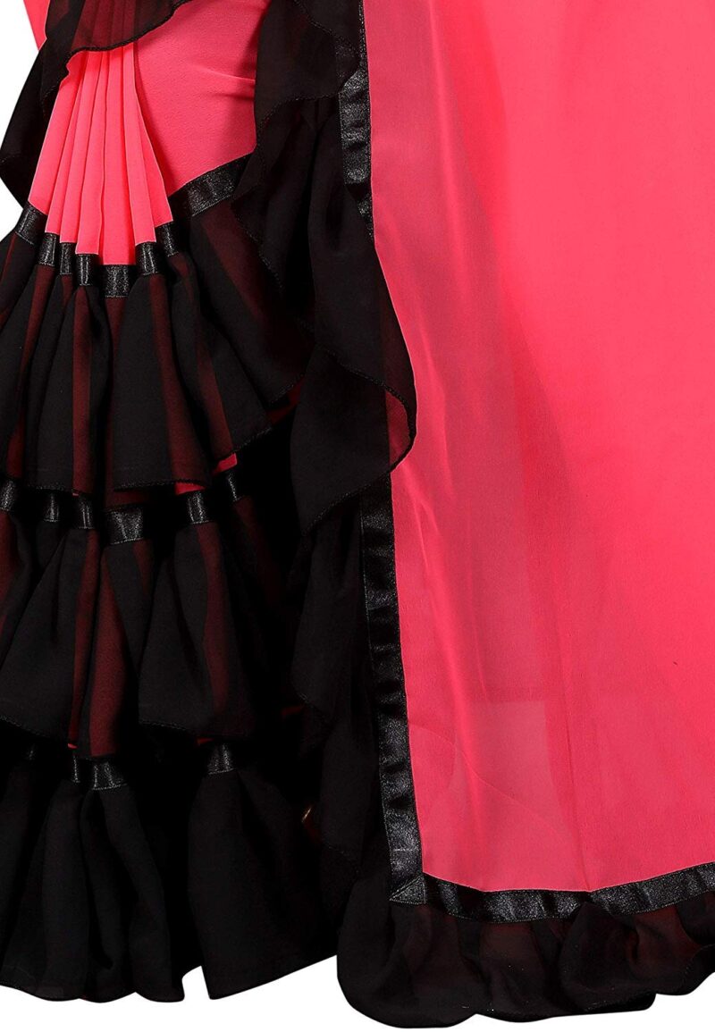 Market Magic World Women's Georgette Saree (Combinationruffle_Gajri-Black_Free Size_Gajri Black) - Image 4