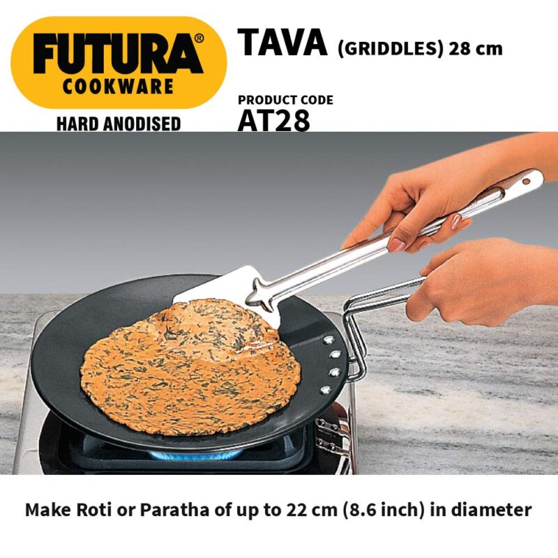 Hawkins Futura 28 cm Tava, Hard Anodised Tawa with Stainless Steel Handle, Black (AT28) - Image 5