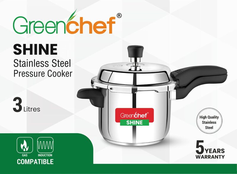 GREENCHEF Shine outer lid Stainless steel Pressure cooker 3 litre Induction Compatible - ISI Certified - Image 4