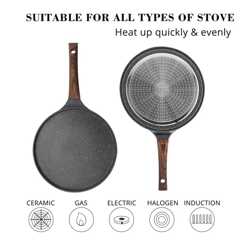 SENSARTE Nonstick Crepe Pan, Swiss Granite Coating Dosa Pan Pancake Flat Skillet Tawa Griddle 12-Inch with Stay-Cool Handle, Induction Compatible, PFOA Free - Image 8