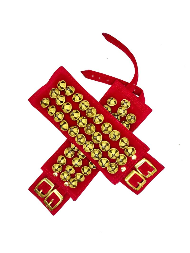 Shri Kalaivani Women's Brass Ghungroo In Maroon Velvet Pad for adult in Classical Dance with Adjustable Strap (Red, Maroon, 3 Line)