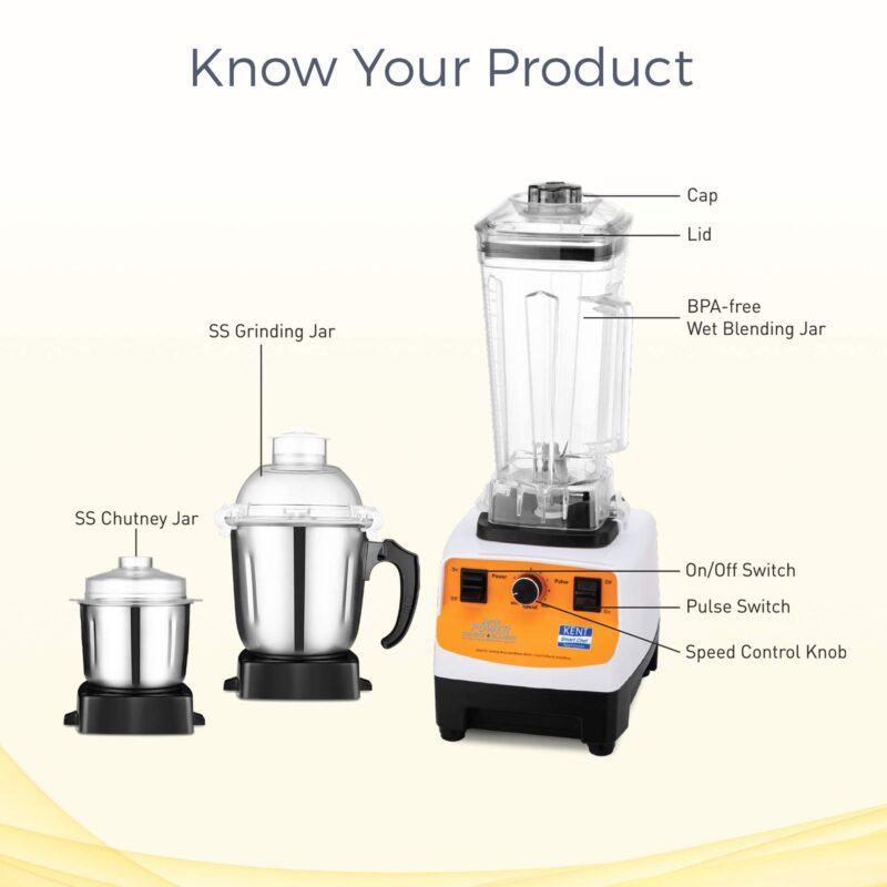 KENT 16083 Super Power Grinder & Blender 1200W| High-Speed Operation | BPA-Free and Stainless Steel Lockable Jars | Pulse Function & Speed Control - Image 2