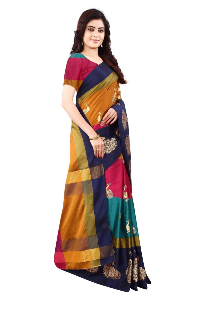 OM SAI LATEST CREATION Women's Z-card Cotton silk Foil Printing Lining Saree for Women Half Sarees Under 349 2020 Beautiful for Women Saree With Blouse Piece(Free Size) (Multi-Coloured) - Image 4
