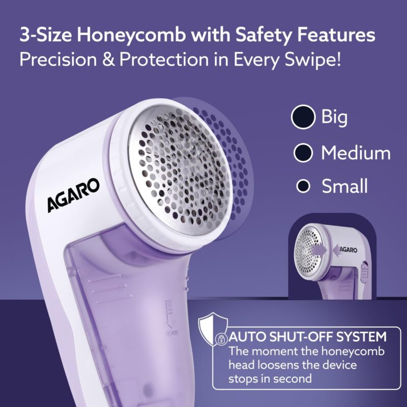 AGARO 2419 Lint Remover, Electric Fabric Shaver, Rechargeable, Stainless Steel Blades, Portable, Multi-Functional Fuzz Remover from Woollen Sweaters, Coat, Blankets, Jackets, Carpets, Burr Remover - Image 4