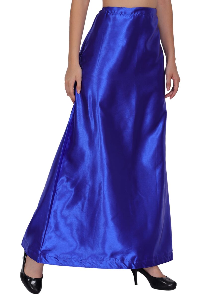 ONLINE GENERATION Royal Blue Women's Satin Blend Petticoat Saree Satin Underskirt Sari Satin Silk Petticoat Skirts for Women Saree Shape Wear Dress for Saree Free Size Royal Blue Color - Image 5