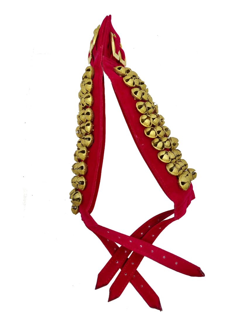 Shri Kalaivani Women's Brass Ghungroo In Maroon Velvet Pad for adult in Classical Dance with Adjustable Strap (Red, Maroon, 3 Line) - Image 2