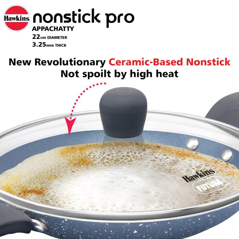 Hawkins Nonstick Pro 0.9 Litre Appachatty, Mini Kadhai, Appachatti, Appachetty, Appam Pot Maker, Deep Fry Pan with Glass Lid, Granite Kadai - Image 12
