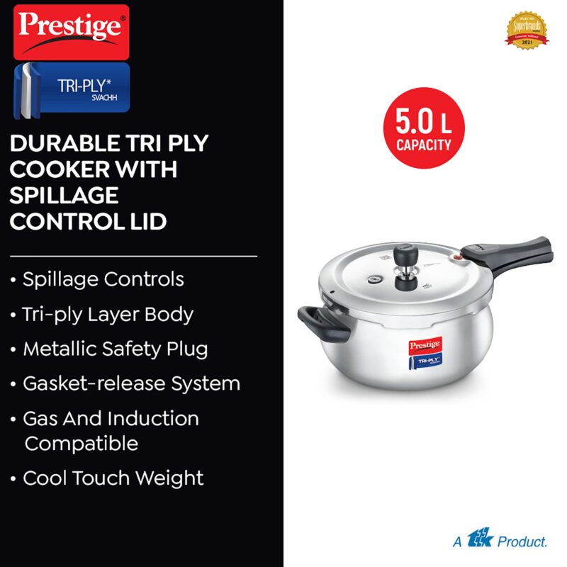 Prestige Stainless Steel Svachh Tri-Ply Handi Pressure Cooker 5 Litre, 5 Liter,Silver - Image 7