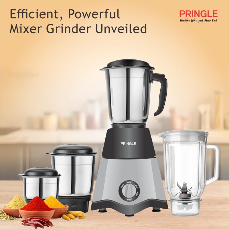 Pringle Crown Dlx 750 Watt Juicer Mixer Grinder with 4 Jars for Grinding, Mixing, Juicing with Powerful Motor | 1 Year Warranty | (Black & Gray, 4 Jars) - Image 2