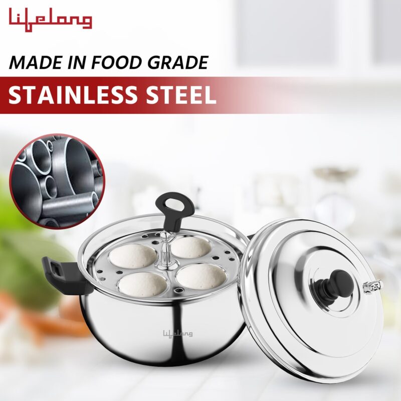 Lifelong Idli Cooker 3 Plate | 12 idlis | Stainless Steel Idli Cooker, Induction and Gas Stove Compatible Idli Maker (LLIDCKR03, Steel Silver) - Image 5