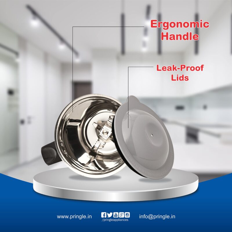 Pringle Crest 2 Jar Mixer Grinder 500W Powerful Motor[ISI] Certified-304 Grade Stainless Steel Blade| 2 Stainless Steel Jars(1 Litres) Chutney Jar (0.25 Litres)3 Speed -Blue - Image 8