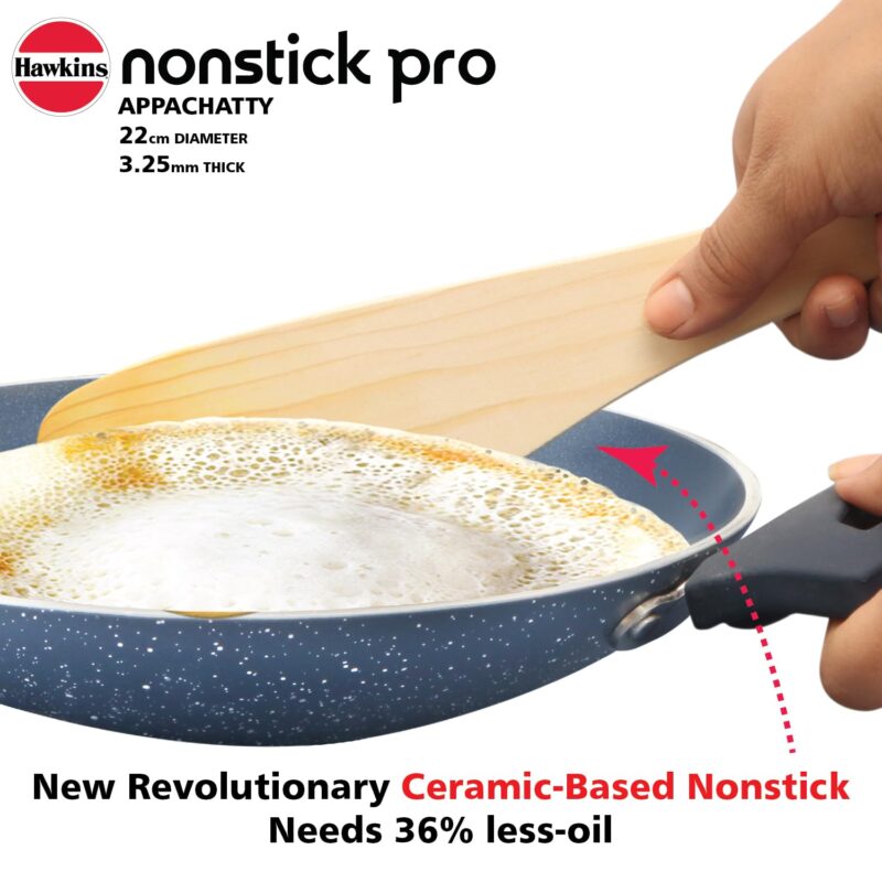 Hawkins Nonstick Pro 0.9 Litre Appachatty, Mini Kadhai, Appachatti, Appachetty, Appam Pot Maker, Deep Fry Pan with Glass Lid, Granite Kadai - Image 11