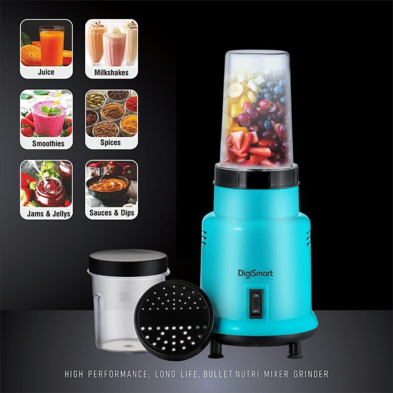 DIGISMART Mix Nutri Mixer Grinder With 2 Jar | 500 Watt | Long Lasting Shock Proof ABS Body | 20 MM Heavy Duty Motor With Nano -Grinding Technology Surgical Steel Blending with 2 Years Warranty - Image 7