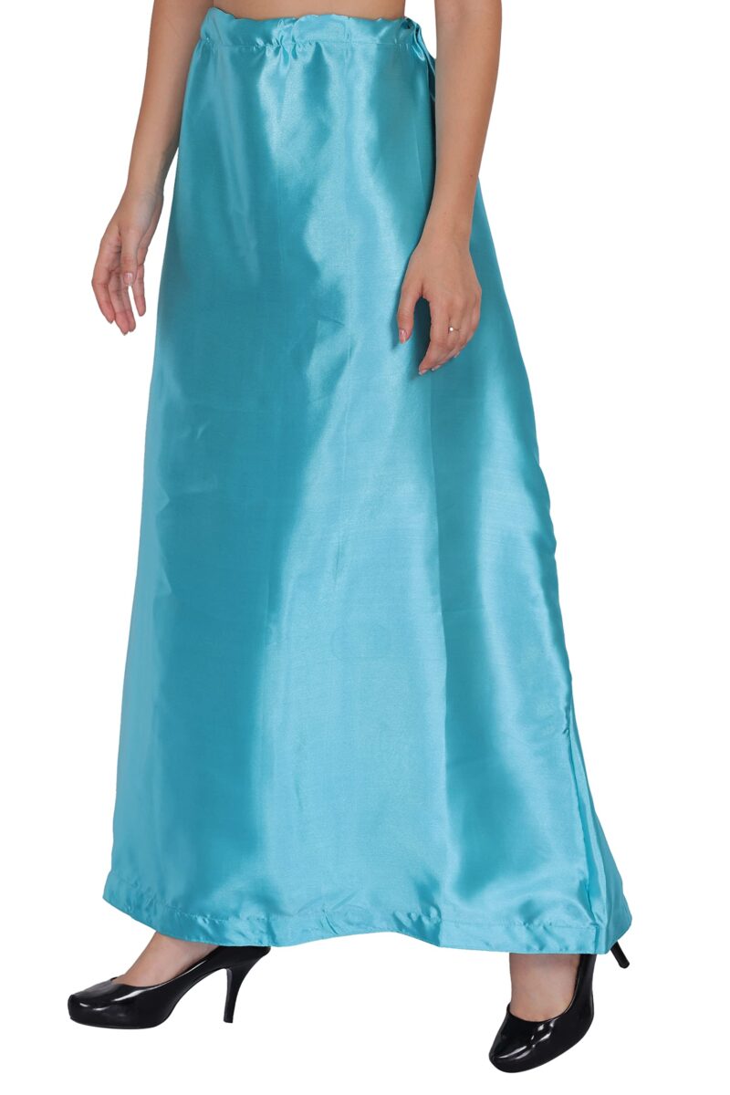 ONLINE GENERATION Women's Satin Blend Petticoat Saree Satin Underskirt Sari Satin Silk Petticoat Skirts for Women Saree Shape Wear Dress for Saree Free Size Sky Blue Color - Image 4
