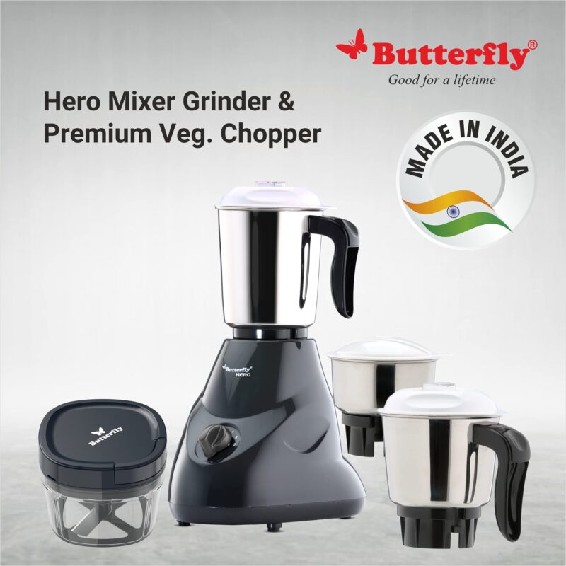Butterfly Hero 500W Mixer Grinder And Vegetable Chopper, Grey - 500 Watts - Image 6
