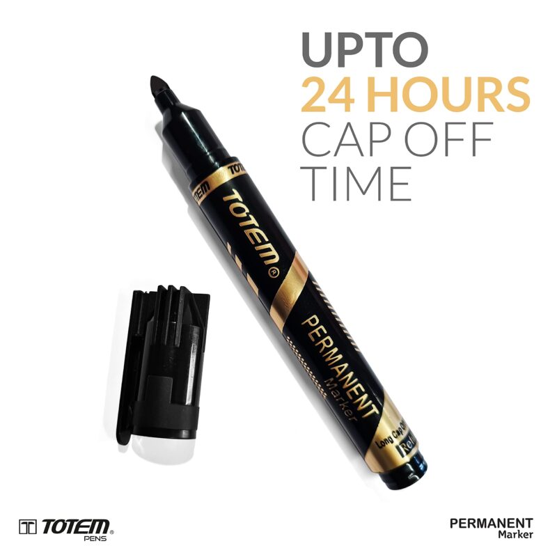 TOTEM Permanent Marker | 10 Black Ink Markers | Bullet Tip for Bold Writing | Suitable for Multiple Surfaces | Stationery Items | Students and Office Uses - Image 4