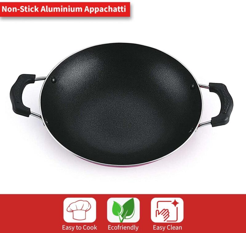PANCA Non-Stick Aluminium Appachatti with Stainless Steel lid, 2.6mm, Red/Black, 23cm, Gas Compatible, Product Type, Has Nonstick Coating - Image 4