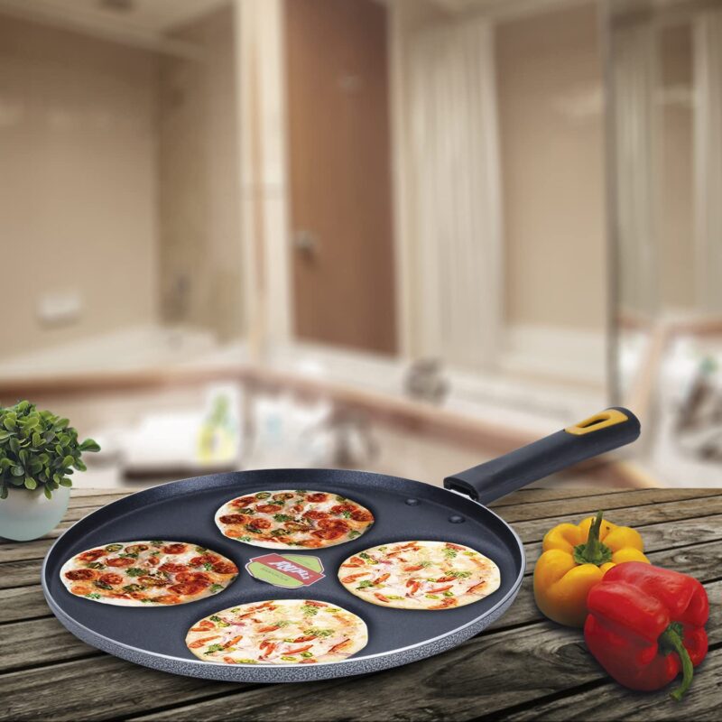 Anjali DUPB4 Diamond Aluminium Dura Big Non Stick Uttappa Tawa (4-Cavities) with Handle for Mini Uttappa, Mini Pancake Maker, Mini Crepe pan, Idli pan Multi Snack Maker-Black - Image 6