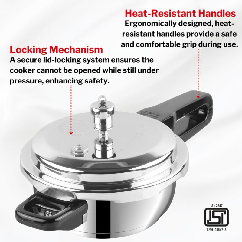 Vinod 18/8 Stainless Steel Pressure Cooker Outer Lid 3 Litre | Unique Sandwich Bottom Cooker | Induction and Gas Base | ISI and CE certified | 2 Years Warranty - Image 3