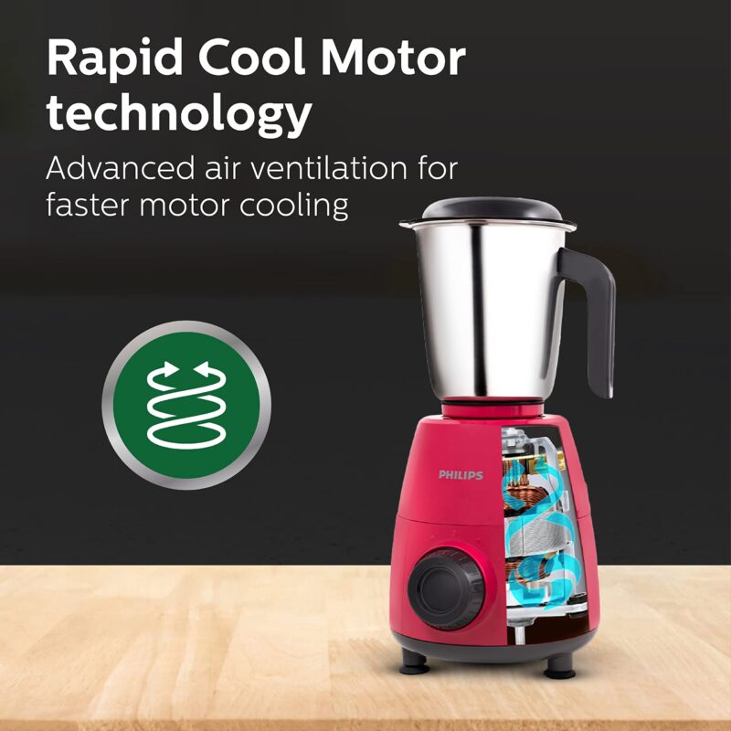 PHILIPS HL7505/02 Mixer Grinder, 500W Endura Motor with rapid cool motor technology, 3 heavy duty and leak proof Jars, Strawberry, Red - Image 5