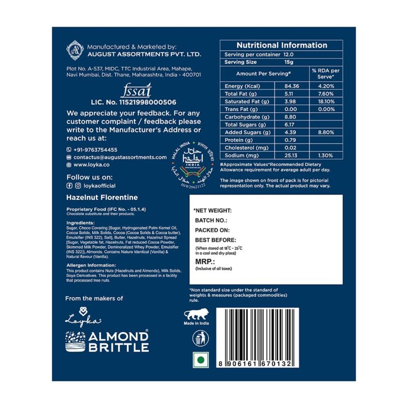 Loyka Hazelnut Florentine Box - 12 pcs | Premium Chocolate Gift Hamper | Choco & Nut Dryfruit Delicacy | Caramalised Hazelnuts coated with Dark Choco | Any-time snack - Image 2