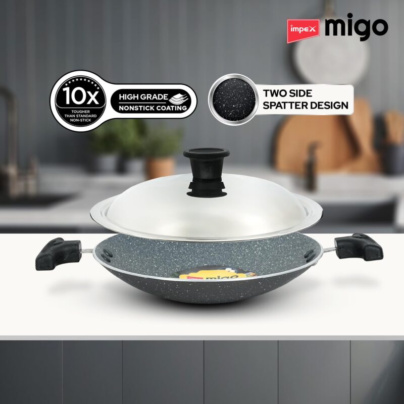 Impex Nonstick Granite Appachatty with Lid | Aluminium Non Stick Appam Pan with Stainless Steel Lid | Aluminium Appam Pan 200 mm | 1 Year Warranty - Image 5