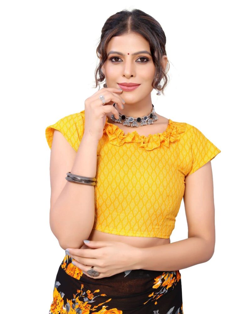 Tarshika Women's Yellow Floral Printed Georgette Saree with unstitched blouse piece(FLORAL YELLOW_W_Free Size) - Image 3