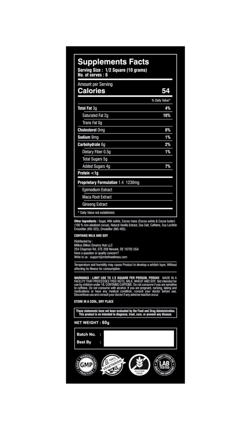 MBDH Wellness Ignite Chocolate Bars (1 Box) | Luxurious Dark Chocolate For Uplifting Mood & Vitality | Ideal For Men & Women,Vegetarian & Gluten-Free Delight, 60 Gram - Image 6