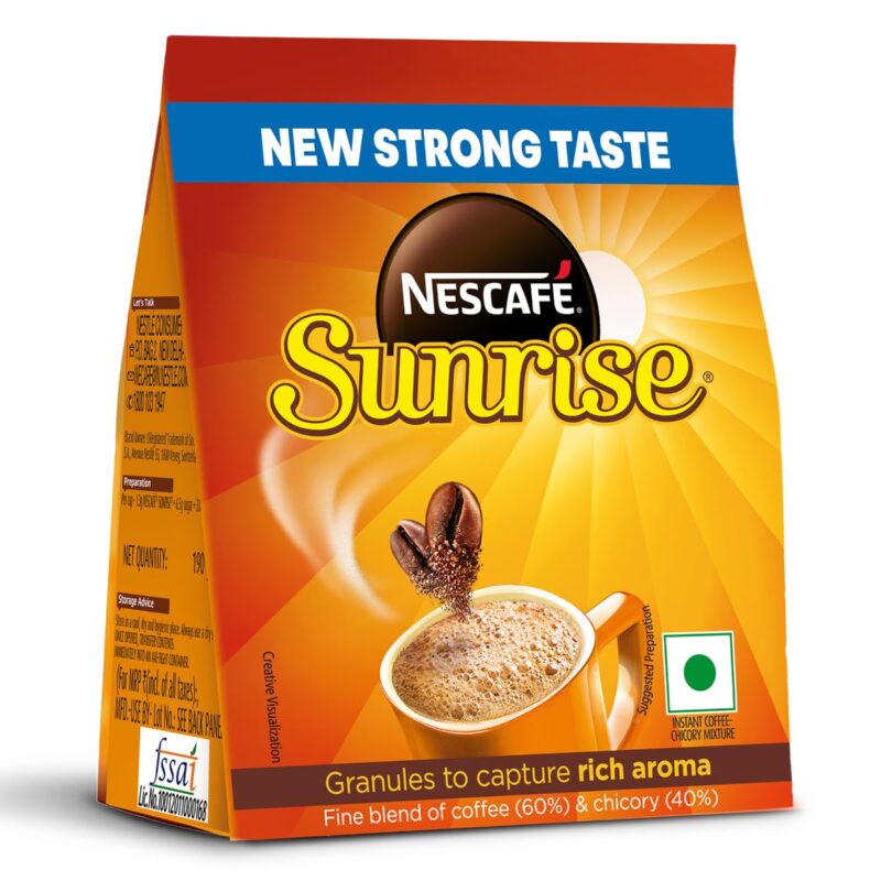 NESCAFE Sunrise Instant Coffee Powder | Strong Taste for the perfect start to your day | Coffee Chicory-Mix | 190g/200g Stabilo ( Weight may vary upwards )