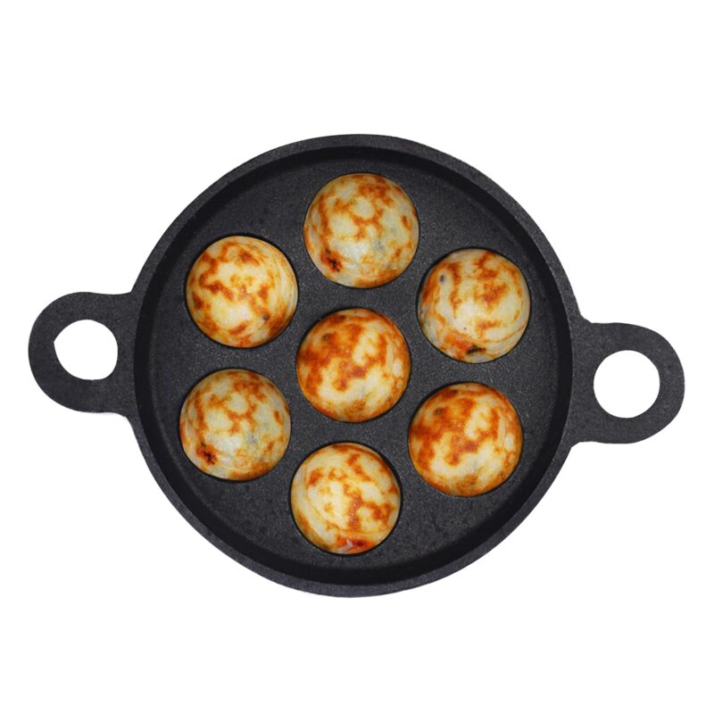 The Indus Valley Super Smooth Cast Iron Paniyaram Pan | 7Pit, 19Cm/7.4 Inch, 2.2Kg | Induction Friendly | Nonstick, Pre-Seasoned Appe/Paddu Pan, 100% Pure & Toxin-Free, No Chemical Coating - Black