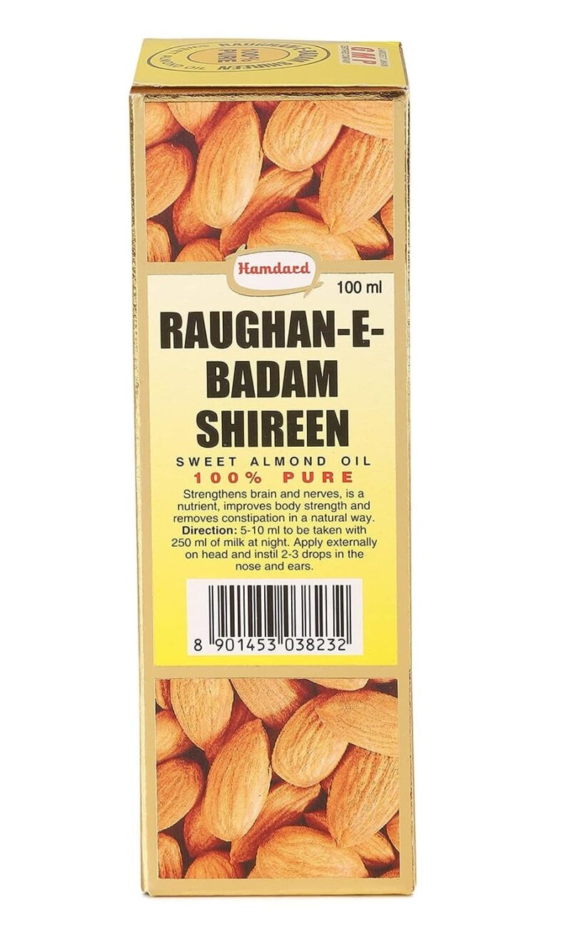 Hamdard RAUGHAN-E-BADAM SHIREEN Sweet Cold Pressed 100% Pure and Natural Almond Oil -(100 ML)-Pack of 3