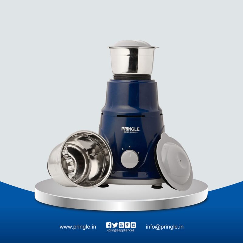 Pringle Crest 2 Jar Mixer Grinder 500W Powerful Motor[ISI] Certified-304 Grade Stainless Steel Blade| 2 Stainless Steel Jars(1 Litres) Chutney Jar (0.25 Litres)3 Speed -Blue - Image 9
